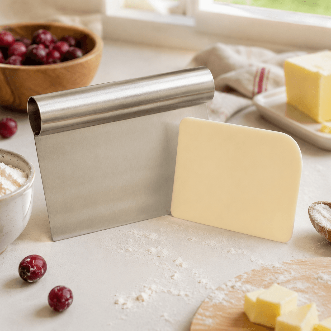Dough Scraper Pair in use